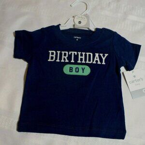 Carter's 9 Month Short Sleeved Cotton Navy First Birthday Shirt Top Boys NWT